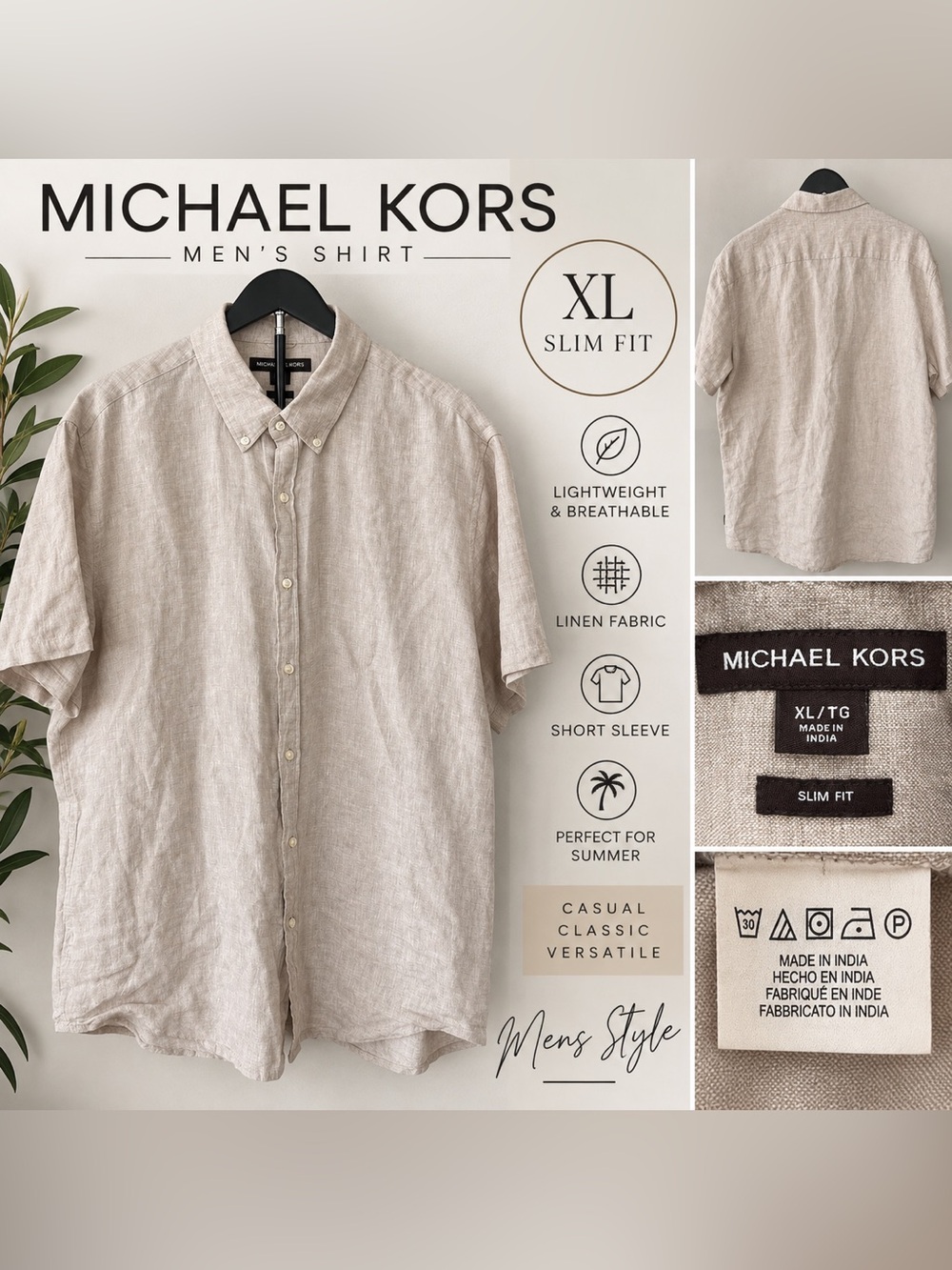 Michael Kors Men's Short-Sleeve Button-Down Shirt - Light Taupe